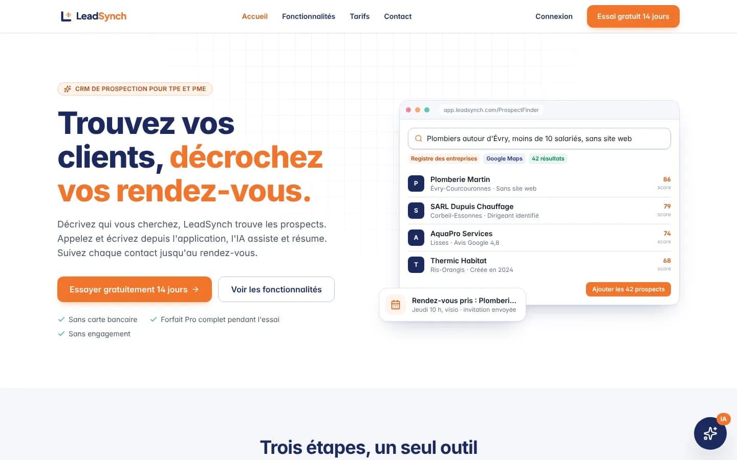 Page d'accueil de leadsynch.com.